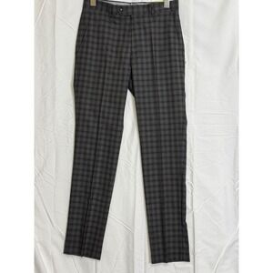bar III‎ Slim Fit Plaid Dress Pants Men 30W 32L Brown Stretch Suit Trousers